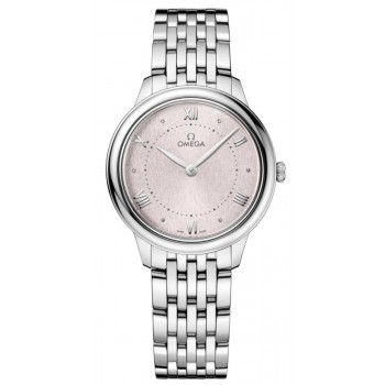 Réplique Montre pour femme Omega De Ville Prestige Quartz 30 mm cadran rose en acier 434.10.30.60.02.001