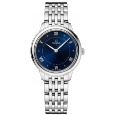 Réplique Montre pour femme Omega De Ville Prestige Quartz 30 mm cadran bleu en acier 434.10.30.60.03.001