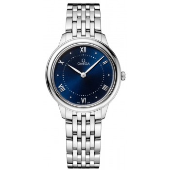 Réplique Montre pour femme Omega De Ville Prestige Quartz 30 mm cadran bleu en acier 434.10.30.60.03.001