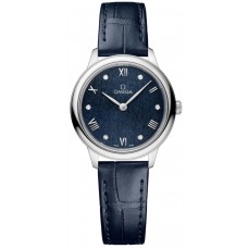 Réplique Montre pour femme Omega De Ville Prestige Quartz 27,5 mm avec cadran diamant bleu et bracelet en cuir 434.13.28.60.53.002