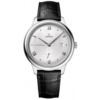 Réplique Omega De Ville Prestige Co-Axial Master Chronometer Petite Seconde 41 mm Cadran Argent Bracelet Cuir Montre Homme 434.13.41.20.02.001