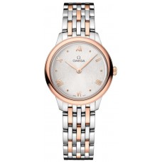 Réplique Montre pour femme Omega De Ville Prestige Quartz 27,5 mm, cadran argenté, or rose 18 carats et acier 434.20.28.60.02.001