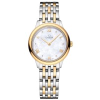 Réplique Montre pour femme Omega De Ville Prestige Quartz 27,5 mm, cadran en nacre, or jaune 18 carats et acier 434.20.28.60.05.001