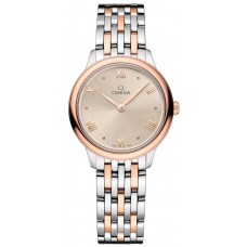 Réplique Montre pour femme Omega De Ville Prestige Quartz 27,5 mm, cadran blanc cassé, or rose 18 carats et acier 434.20.28.60.09.001