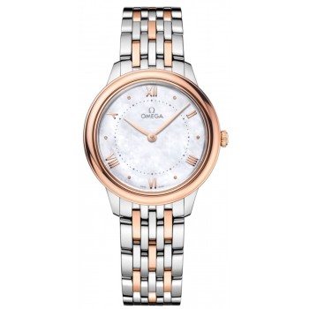 Réplique Montre pour femme Omega De Ville Prestige Quartz 30 mm avec cadran en nacre, or rose 18 carats et acier 434.20.30.60.05.001