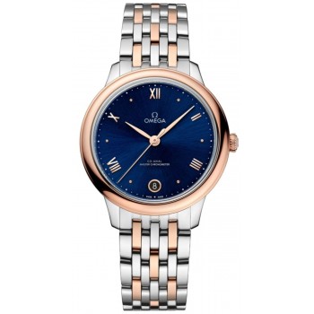 Réplique Montre pour femme Omega De Ville Prestige Co-Axial Master Chronometer 34 mm, cadran bleu, or rose et acier 434.20.34.20.03.001