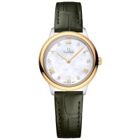 Réplique Montre pour femme Omega De Ville Prestige Quartz 27,5 mm avec cadran en nacre et diamant et bracelet en cuir 434.23.28.60.55.001