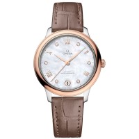 Réplique Omega De Ville Prestige Co-Axial Master Chronometer 34 mm Cadran diamant en nacre Bracelet en cuir Montre pour femme 434.23.34.20.55.001