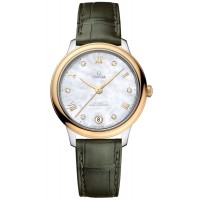 Réplique Omega De Ville Prestige Co-Axial Master Chronometer 34 mm Cadran diamant en nacre Bracelet en cuir Montre pour femme 434.23.34.20.55.002