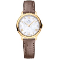 Réplique Montre pour femme Omega De Ville Prestige Quartz 27,5 mm Cadran diamant nacre Or jaune 18 carats Bracelet en cuir 434.53.28.60.55.002