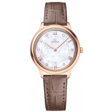 Réplique Montre pour femme Omega De Ville Prestige Quartz 30 mm avec cadran diamant en nacre et bracelet en cuir 434.53.30.60.55.001