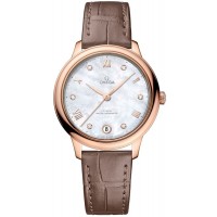 Réplique Omega De Ville Prestige Co-Axial Master Chronometer 34 mm Cadran diamant nacre Bracelet en cuir or rose 18 carats Montre pour femme 434.53.34.20.55.001