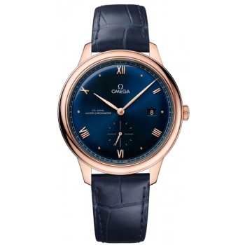 Réplique Montre pour homme Omega De Ville Prestige Co-Axial Master Chronometer Petite seconde 41 mm Cadran bleu Or rose 18 carats Bracelet en cuir 434.53.41.20.03.001