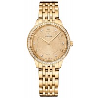 Réplique Montre pour femme Omega De Ville Prestige Quartz 30 mm avec cadran en or et diamant en or jaune 18 carats 434.55.30.60.58.001