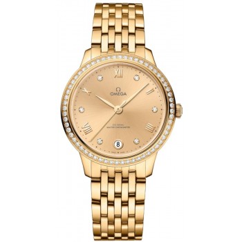 Réplique Montre Omega De Ville Prestige Co-Axial Master Chronometer 34 mm avec cadran diamant en or rose 18 carats pour femme 434.55.34.20.58.001