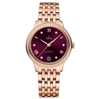 Réplique Montre pour femme Omega De Ville Prestige Co-Axial Master Chronometer 34 mm, cadran rouge, diamant, or rose 18 carats 434.55.34.20.61.001