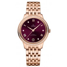 Réplique Montre pour femme Omega De Ville Prestige Co-Axial Master Chronometer 34 mm, cadran rouge, diamant, or rose 18 carats 434.55.34.20.61.001