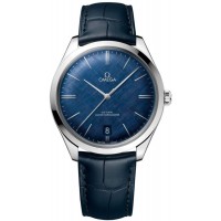 Réplique Montre pour homme Omega De Ville Tresor avec cadran bleu et bracelet en cuir 435.13.40.21.03.001