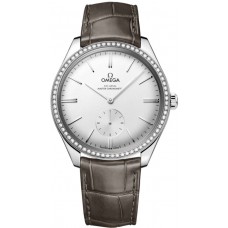 Réplique Montre pour femme Omega De Ville Tresor avec cadran argenté et bracelet en cuir diamant 435.18.40.21.02.002