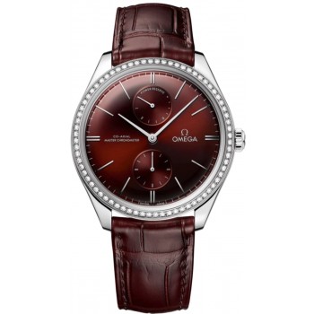 Réplique Montre pour homme Omega De Ville Tresor avec cadran bordeaux et bracelet en cuir diamant 435.18.40.22.11.001