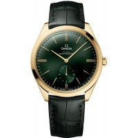 Réplique Montre pour homme Omega De Ville Tresor avec cadran vert et bracelet en cuir en or jaune 18 carats 435.53.40.21.10.001