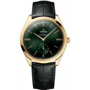 Réplique Montre pour homme Omega De Ville Tresor avec cadran vert et bracelet en cuir en or jaune 18 carats 435.53.40.21.10.001