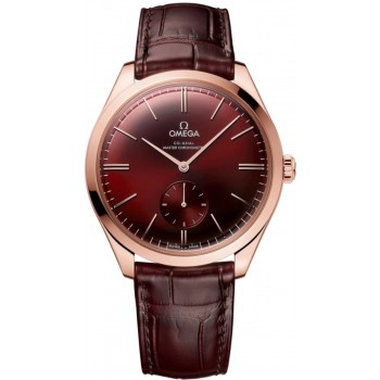 Réplique Montre pour homme Omega De Ville Tresor avec cadran rouge et bracelet en cuir or rose 18 carats 435.53.40.21.11.002