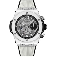 Réplique Montre pour homme Hublot Big Bang Unico en céramique blanche avec cadran squelette et bracelet en caoutchouc 441.HX.1171.RX