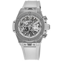 Réplique Montre Hublot Big Bang Unico Skeleton en titane et bracelet en caoutchouc blanc pour homme 441.NE.2011.RW