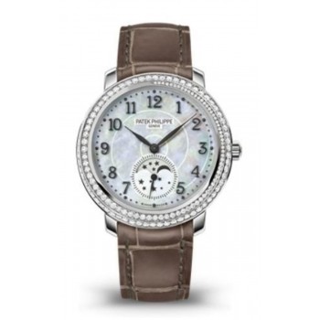 Réplique Montre pour femme Patek Philippe Complications avec cadran en nacre et bracelet en cuir 4968G-010