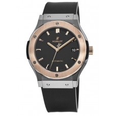 Réplique Hublot Classic Fusion Automatique Cadran Noir Or 18 carats &amp; Montre pour homme avec boîtier en titane et bracelet en caoutchouc 511.NO.1181.RX