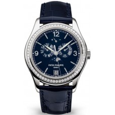 Réplique Patek Philippe Calendrier annuel Phase de lune Cadran bleu Bracelet en cuir diamant Montre pour homme 5147G-001