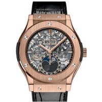 Réplique Montre pour homme Hublot Classic Fusion Aerofusion Phase de lune Cadran saphir Bracelet en caoutchouc noir 517.OX.0170.LR