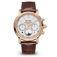 Réplique Montre pour homme Patek Philippe Grand Complications cadran argenté cuir marron 5204R-001