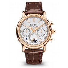 Réplique Montre pour homme Patek Philippe Grand Complications cadran argenté cuir marron 5204R-001