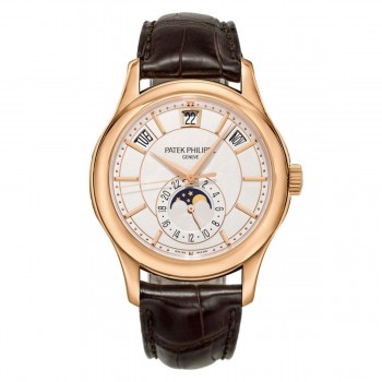 Réplique Montre pour homme Patek Philippe Calendrier annuel Phase de lune Or rose Cuir marron 5205R-001