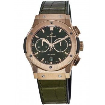 Réplique Montre pour homme Hublot Classic Fusion Chronograph King Gold Cadran vert Bracelet en caoutchouc 541.OX.8980.LR