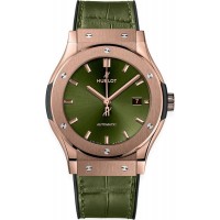 Réplique Montre Hublot Classic Fusion automatique avec cadran vert et bracelet en cuir vert pour homme 542.OX.8980.LR