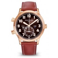 Réplique Montre automatique pour homme Patek Philippe Calatrava Pilot Travel Time en or rose 18 carats 5524R-001