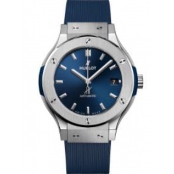 Réplique Montre pour homme Hublot Classic Fusion 38 mm avec cadran bleu et bracelet en cuir 565.NX.7170.RX