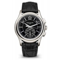 Réplique Patek Philippe Complications Calendrier annuel Flyback Chronographe Montre pour homme en cuir noir 5905P-010