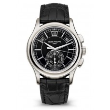 Réplique Patek Philippe Complications Calendrier annuel Flyback Chronographe Montre pour homme en cuir noir 5905P-010