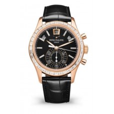 Réplique Montre pour homme Patek Philippe Complications Calendrier annuel Or rose Diamant Cadran noir 5961R-010