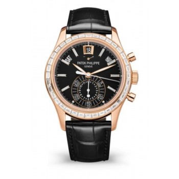 Réplique Montre pour homme Patek Philippe Complications Calendrier annuel Or rose Diamant Cadran noir 5961R-010