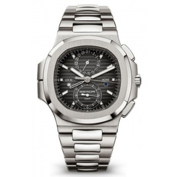 Réplique Montre pour homme Patek Philippe Nautilus Travel Time chronographe cadran gradué noir en acier inoxydable 5990/1A-001