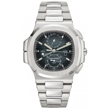 Réplique Montre pour homme Patek Philippe Nautilus Travel Time chronographe cadran bleu-noir en acier 5990/1A-011