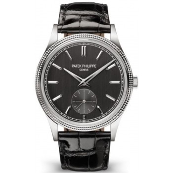 Réplique Montre pour homme Patek Philippe Calatrava petite seconde cadran gris bracelet cuir 6119G-001