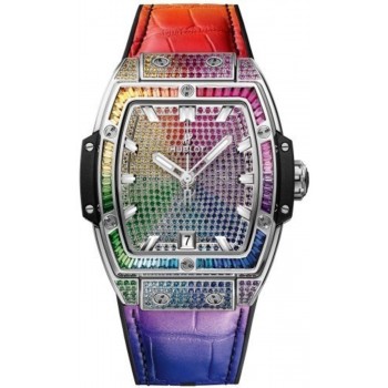 Réplique Montre pour homme Hublot Spirit of Big Bang avec cadran en cristal et bracelet en cuir 665.NX.9910.LR.0999