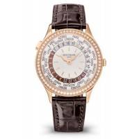 Réplique Patek Philippe Complications Montre unisexe à heures mondiales en or rose et diamants 7130R-013