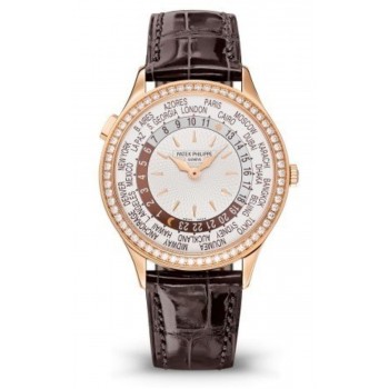 Réplique Patek Philippe Complications Montre unisexe à heures mondiales en or rose et diamants 7130R-013